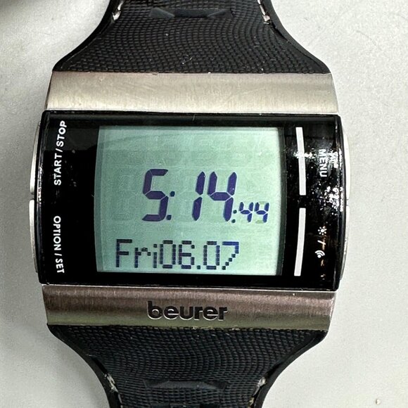 Beurer Watch Men Black Heart Rate Monitor PM 62 Square Dial 38MM New Battery 9" - Picture 1 of 12